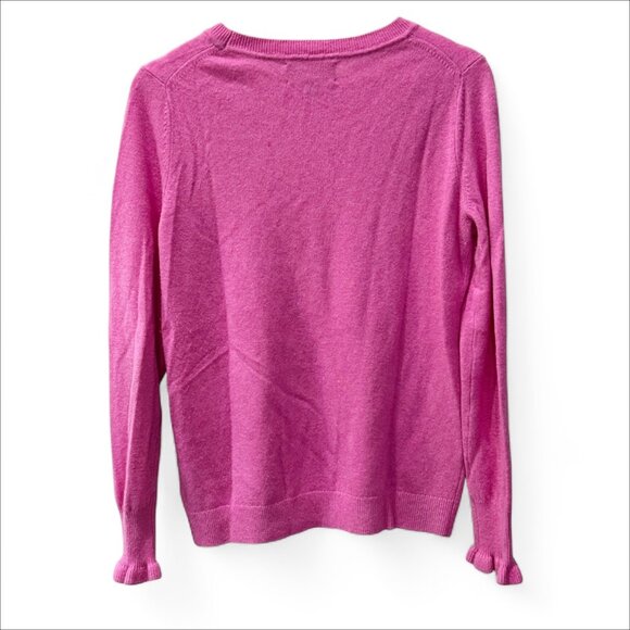 Banana Republic Italian Cashmere/Wool Blend Sweater Barbie Pink, Ruffle Cuffs SM - Picture 2 of 5